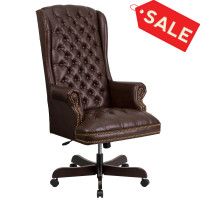 Flash Furniture CI-360-BRN-GG High Back Traditional Tufted Brown Leather Executive Office Chair